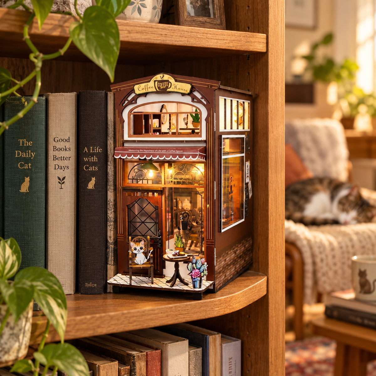 cat cafe — a finished miniature in a personal home setting