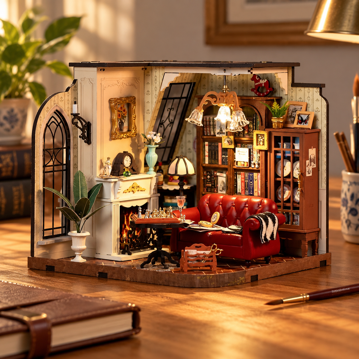 Catherine's Living Room miniature kit on a home craft table