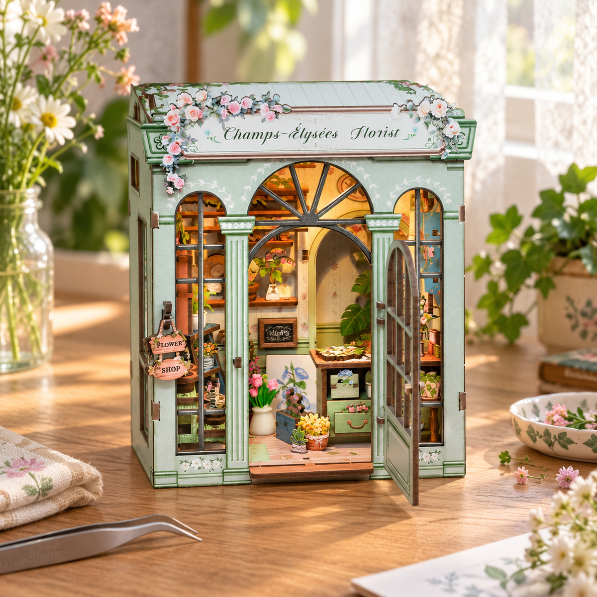 Champs Elysees Florist miniature kit on a home craft table