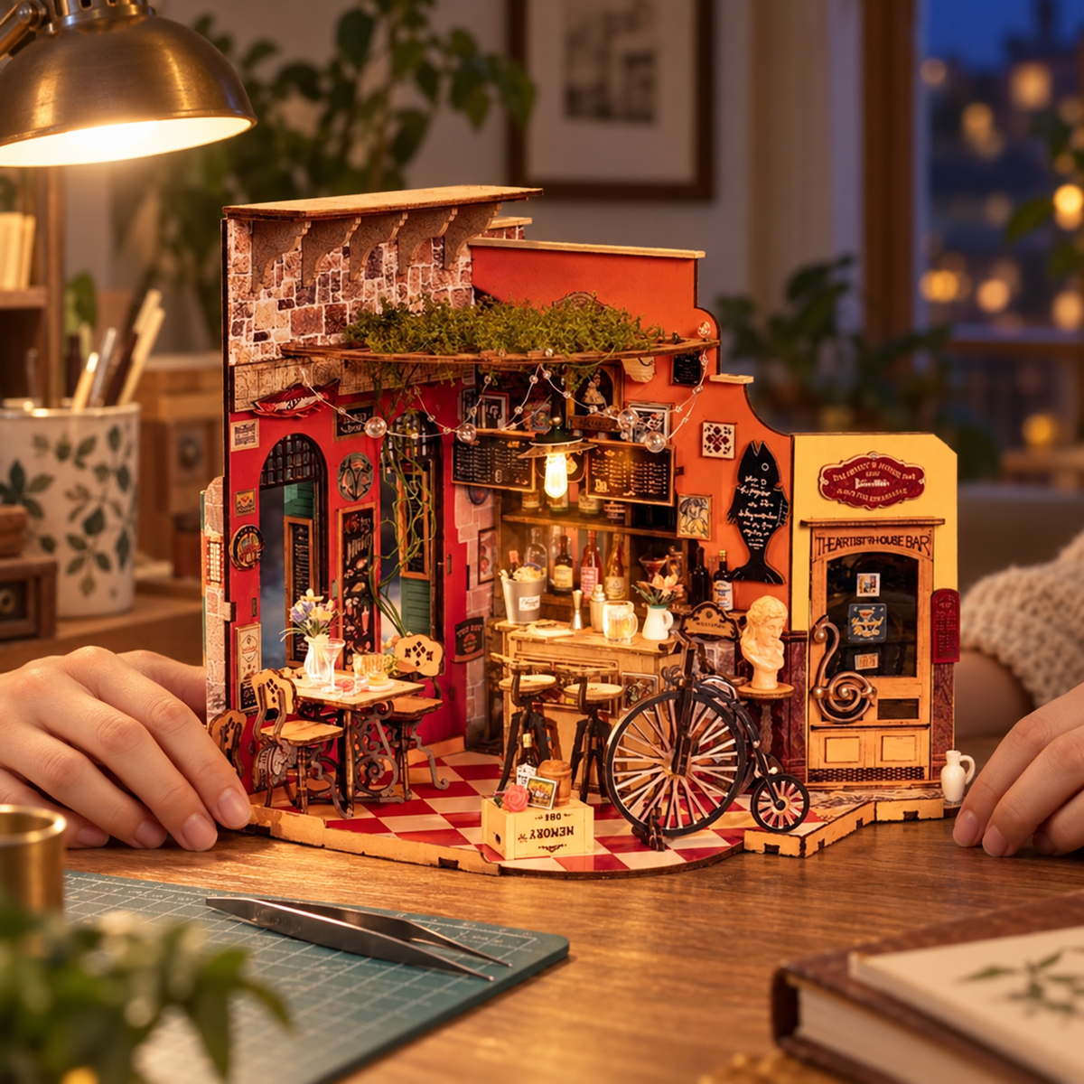 Cheers Bar Dining miniature kit on a home craft table