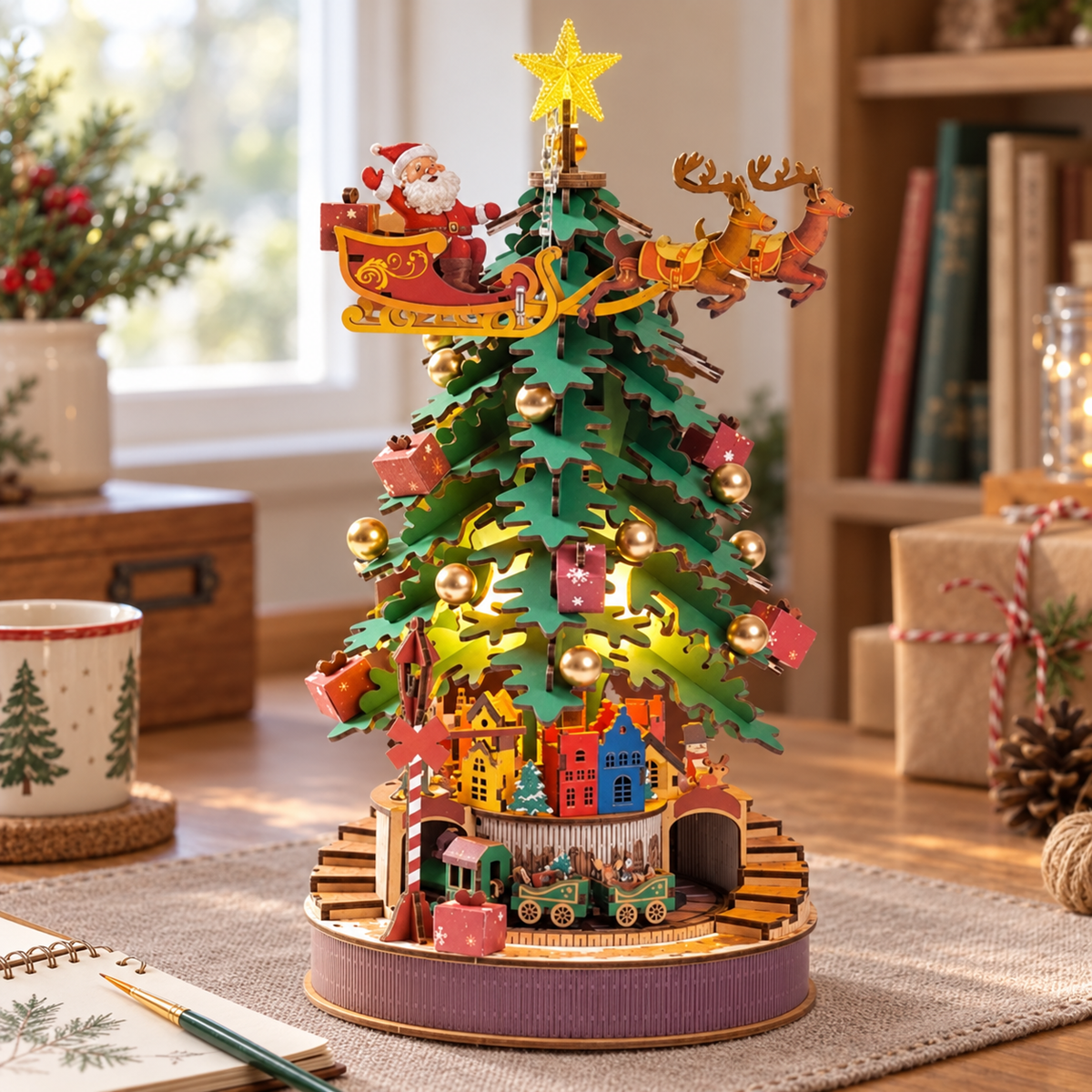 Christmas Melody Tree miniature kit on a home craft table