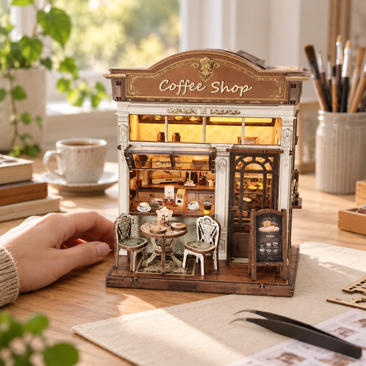 coffee shop — finishing a miniature at home