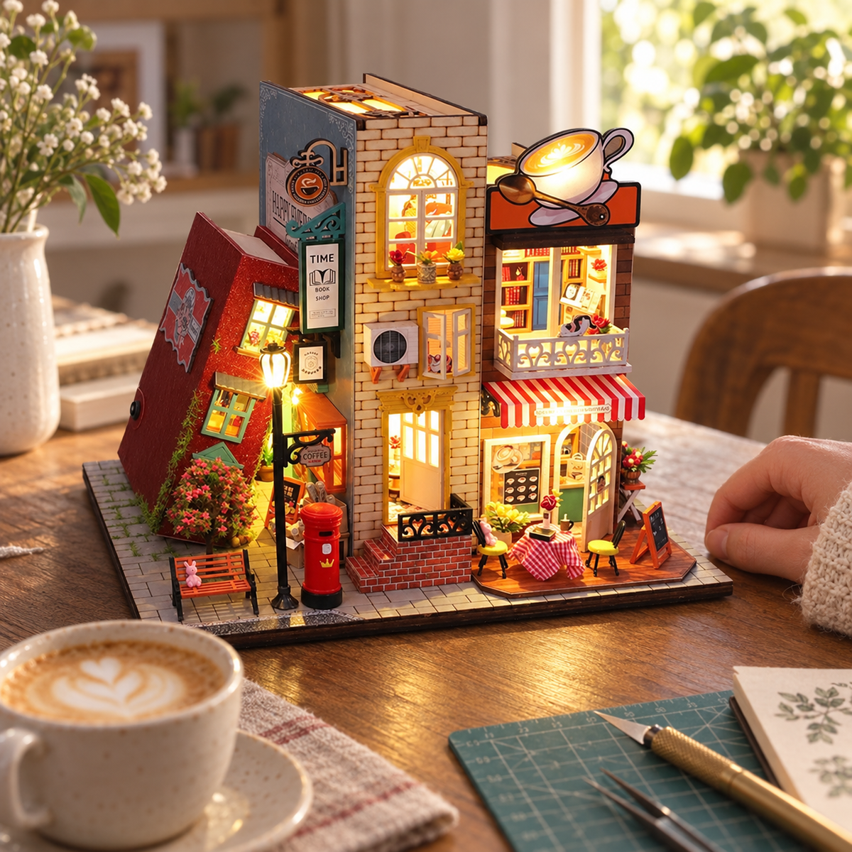 Coffee Villa miniature kit on a home craft table