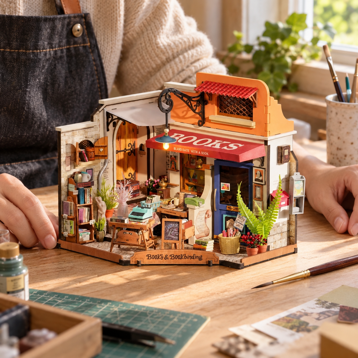corner bookstore — finishing a miniature at home