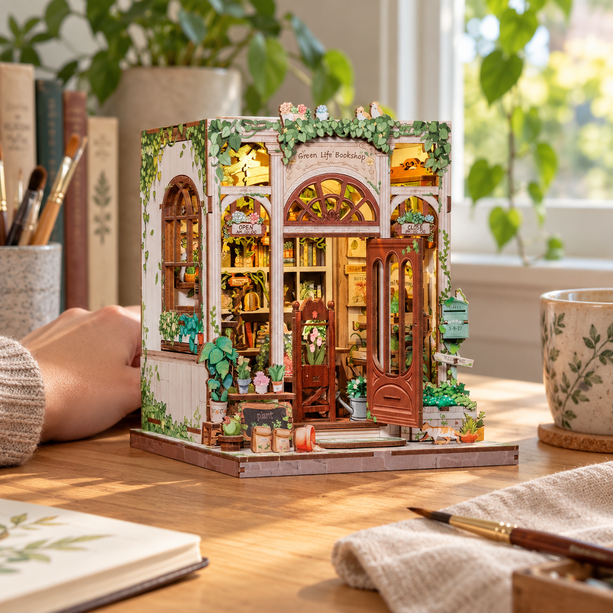 green life bookshop — finishing a miniature at home