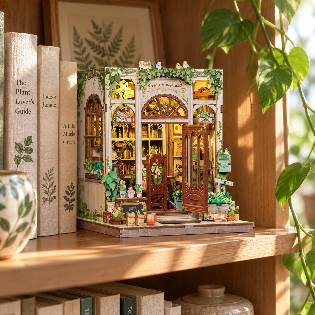 green life bookshop — a finished miniature in a personal home setting