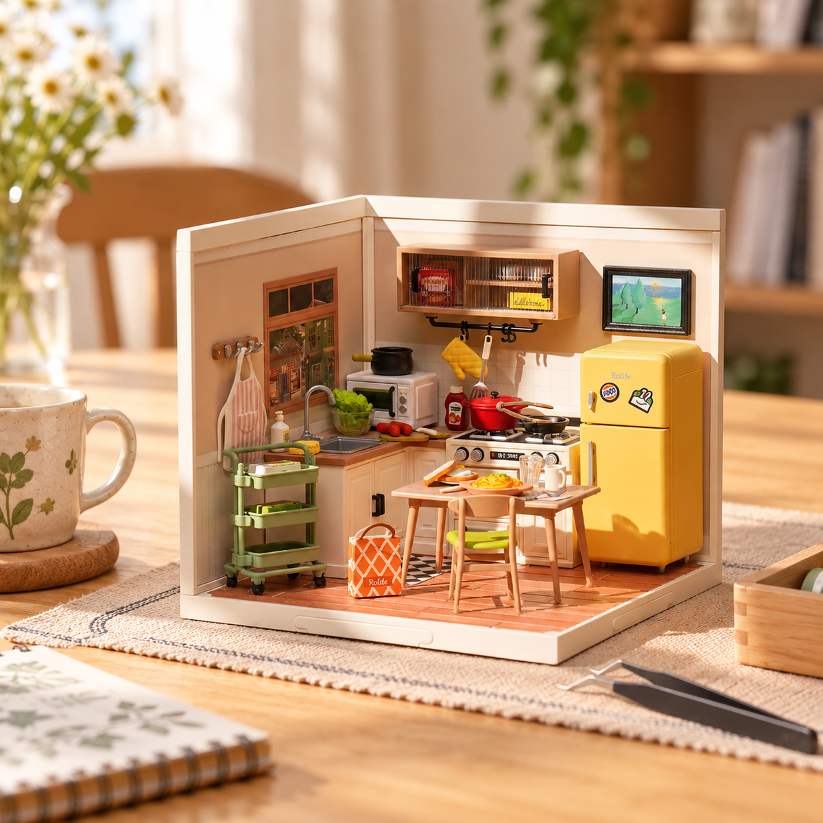 Happy Meals Kitchen miniature kit on a home craft table