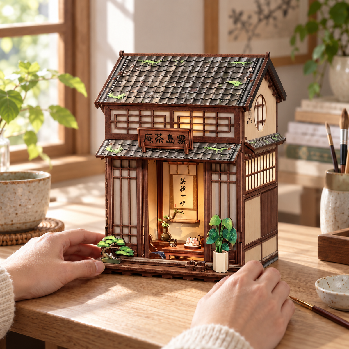 kirishima teahouse — finishing a miniature at home