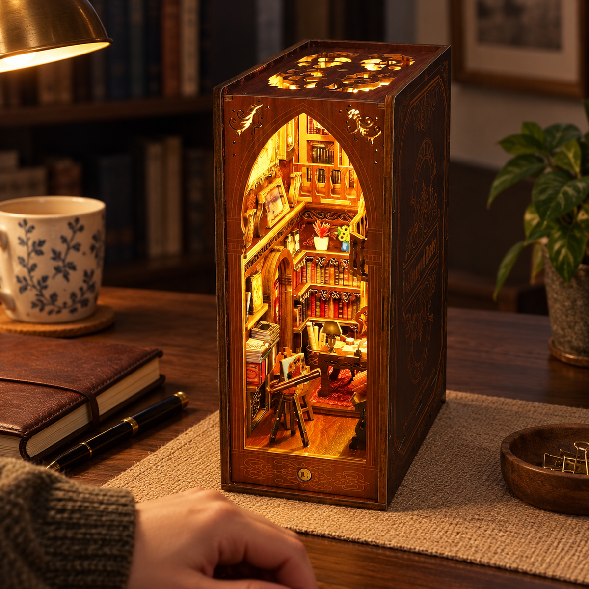 Library Nook miniature kit on a home craft table