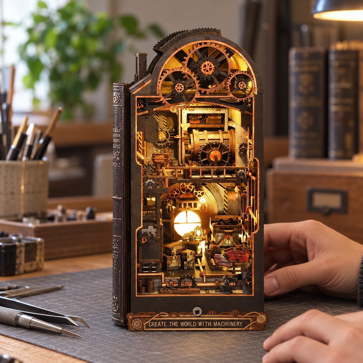 Mechanical Rhythm miniature kit on a home craft table