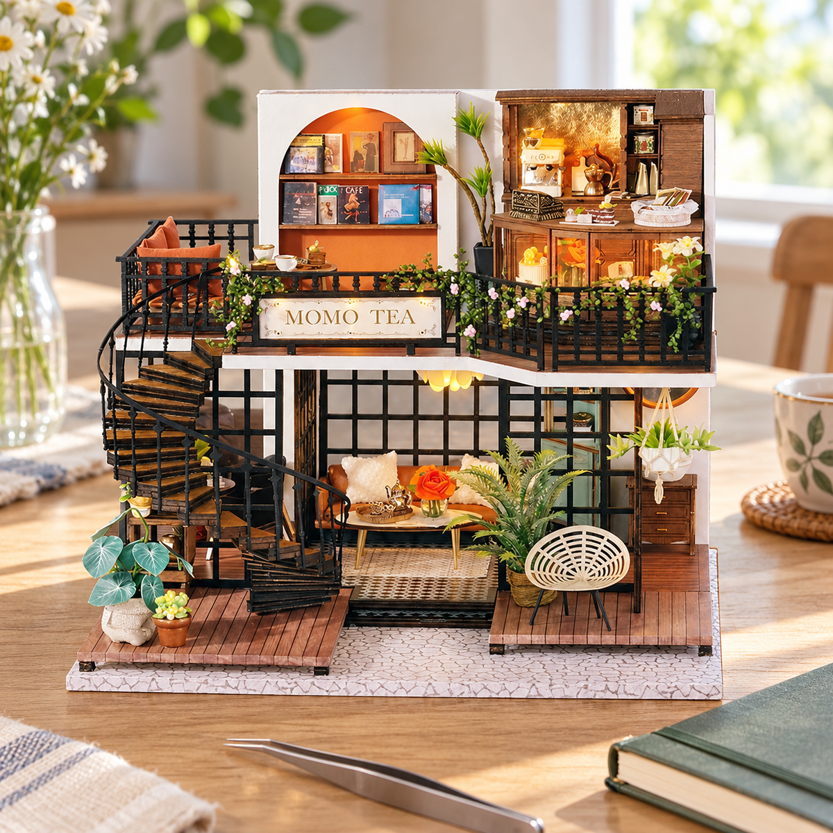 MOMO Tea miniature kit on a home craft table