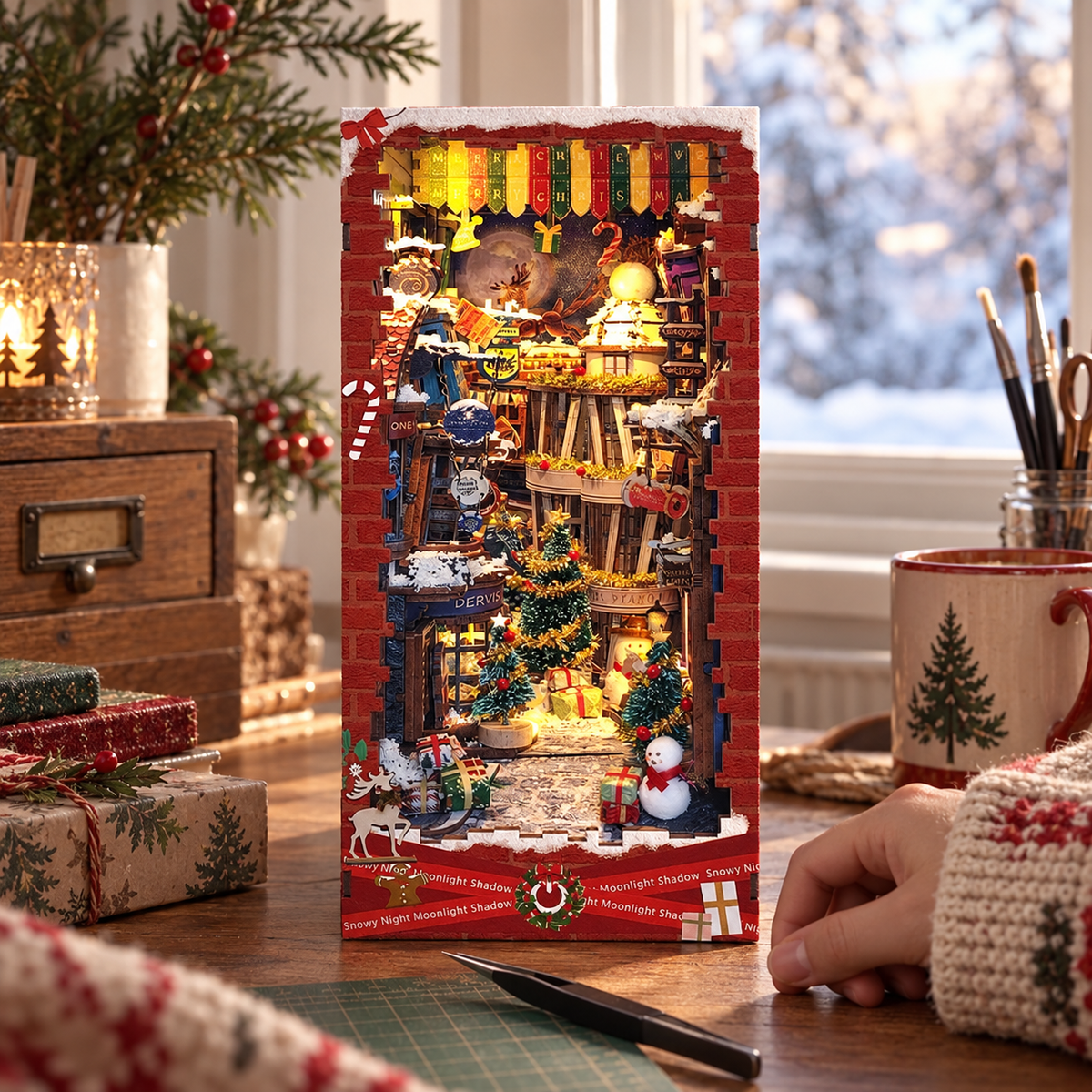 moonlight christmas — finishing a miniature at home