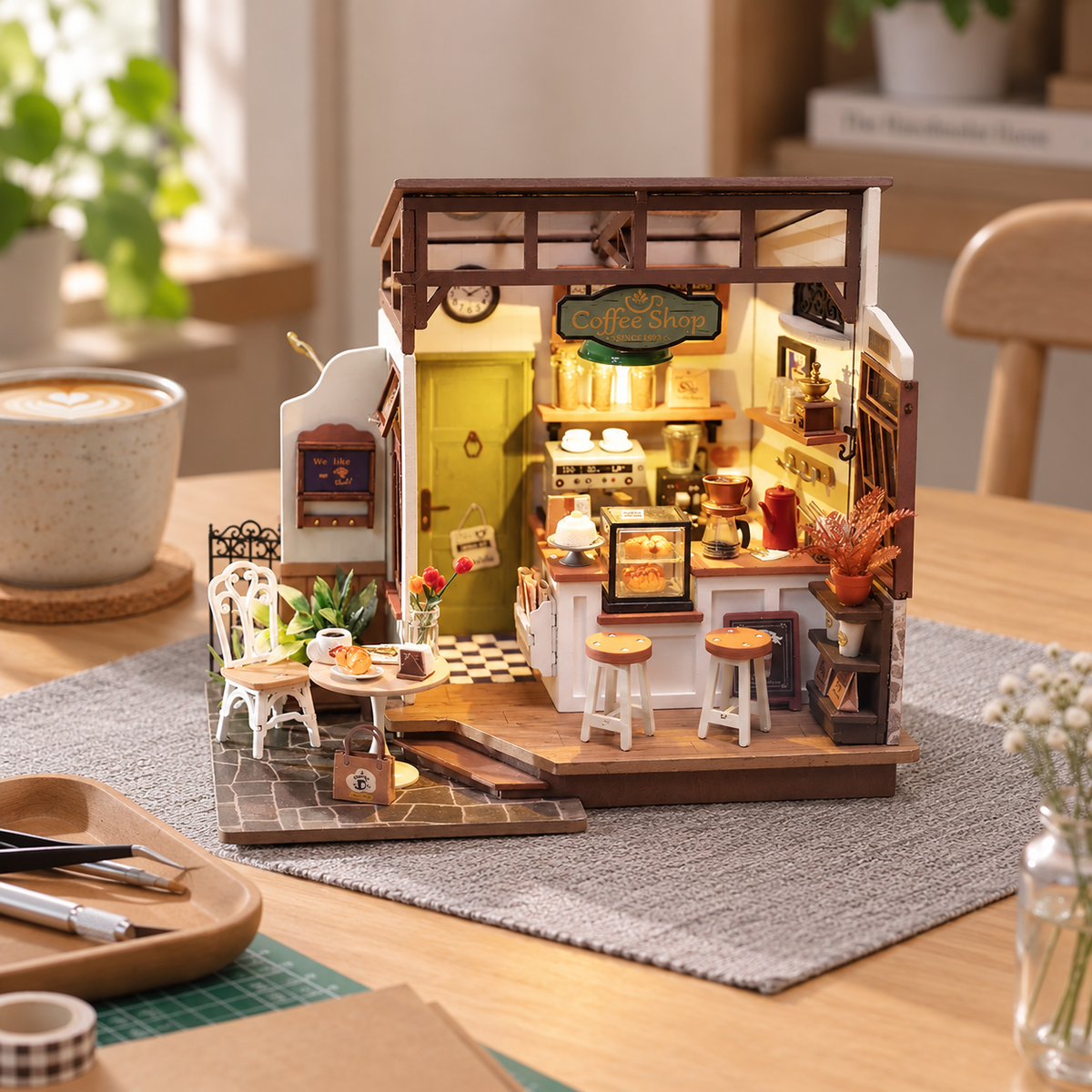 NO.17 Cafe miniature kit on a home craft table