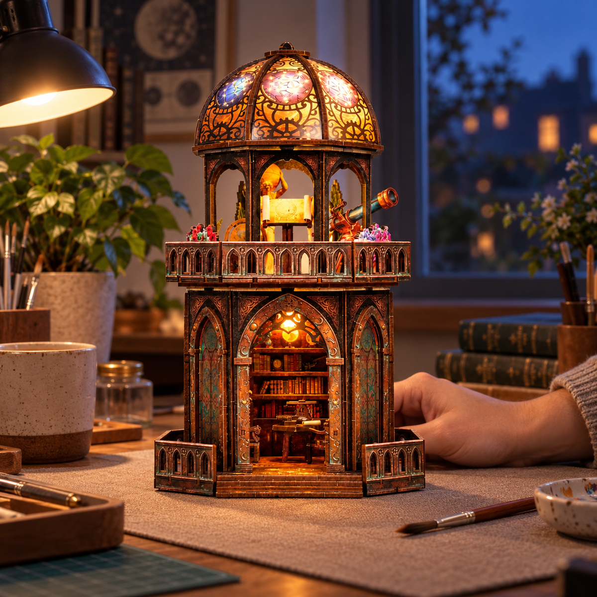 Observatory miniature kit on a home craft table