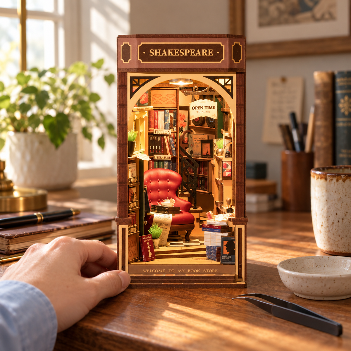 retro bookstore — finishing a miniature at home