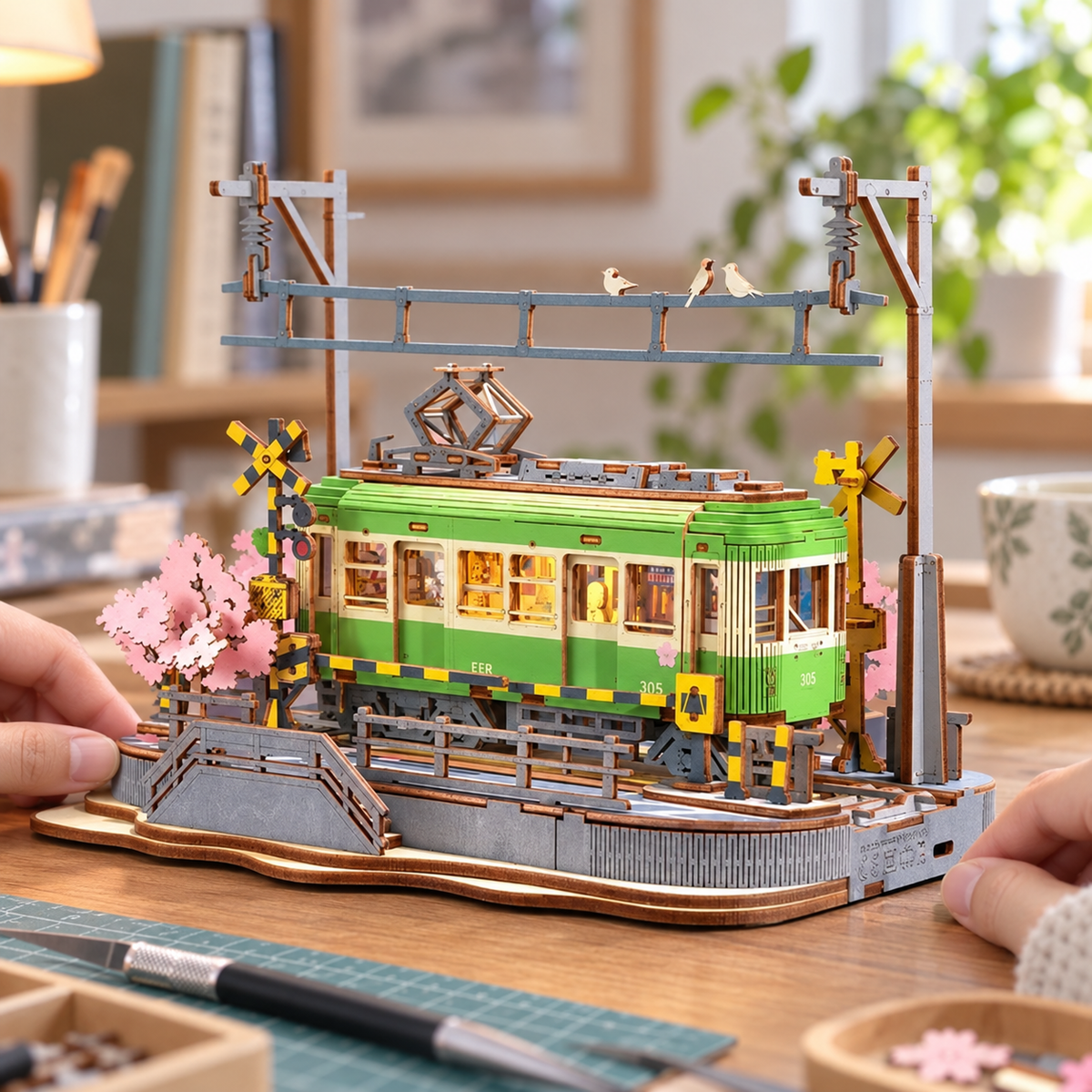 Sakura Journey miniature kit on a home craft table