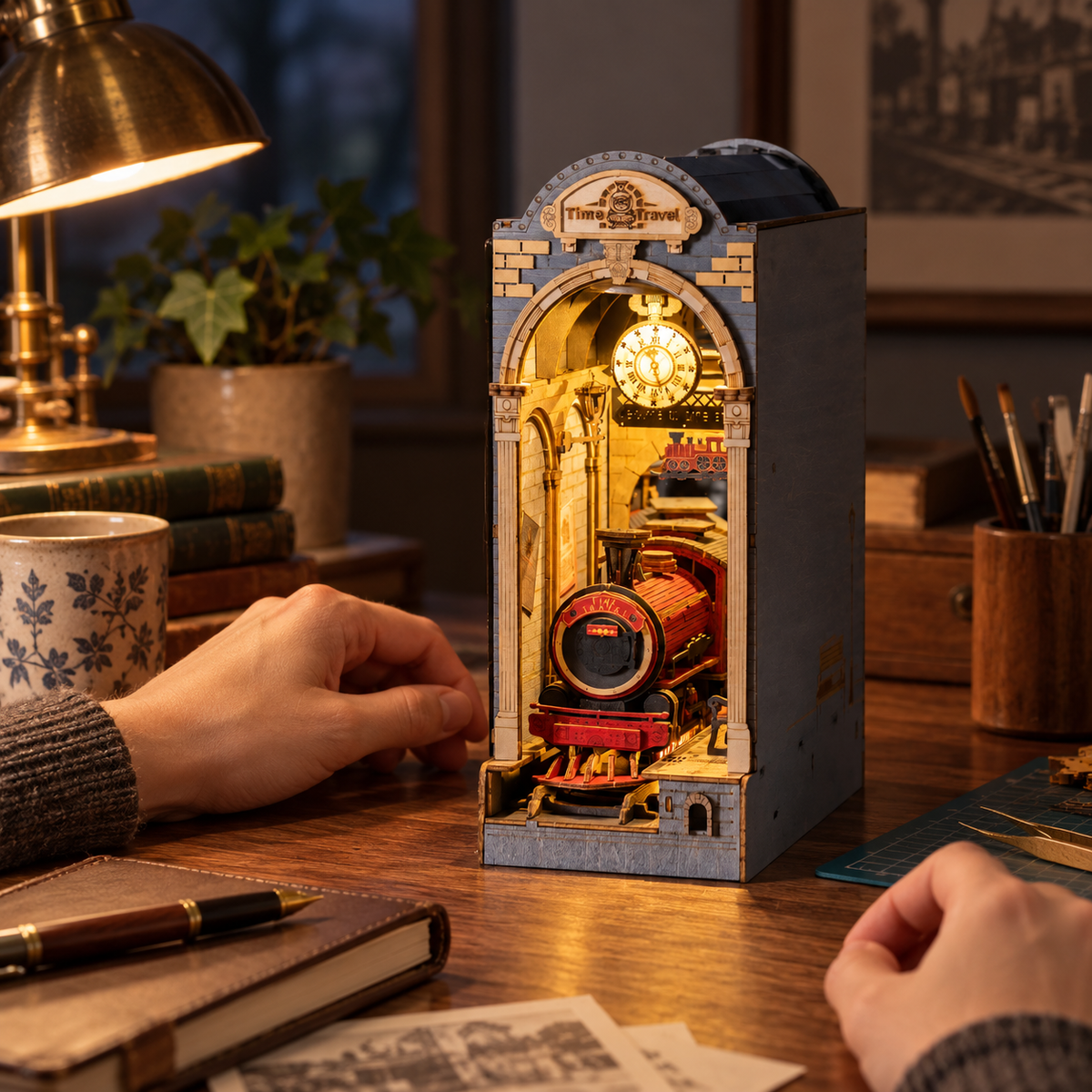 Time Travel miniature kit on a home craft table