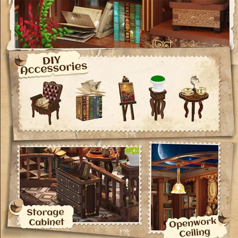 Left Bank Study House DIY Book Nook Kit by HiNooki – Miniature Bookshelf Insert | Book Lovers Gift, Cozy Home Decor.
