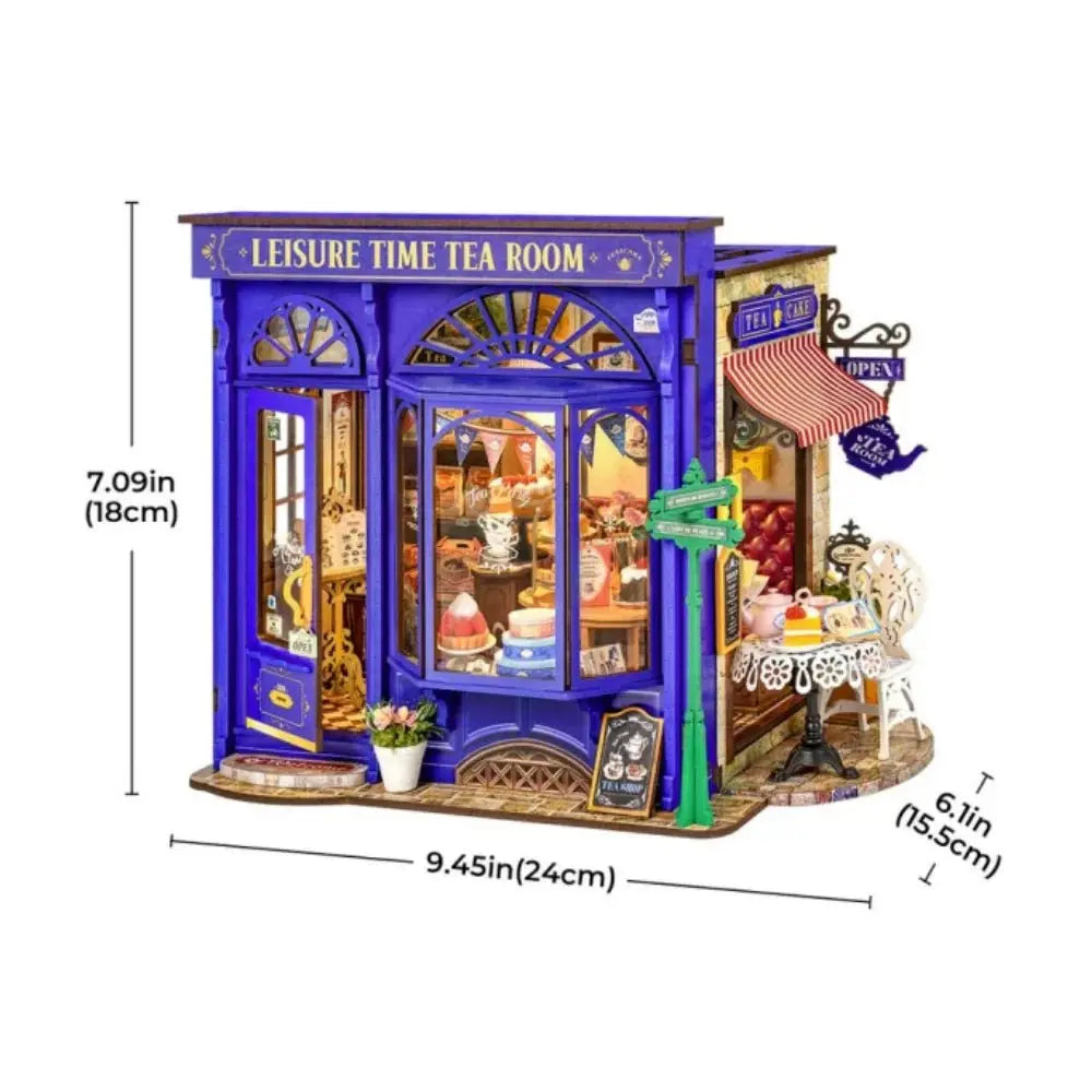 Leisure Time Tea Room DIY Book Nook Kit by HiNooki – Miniature Bookshelf Insert | Book Lovers Gift, Cozy Home Decor.