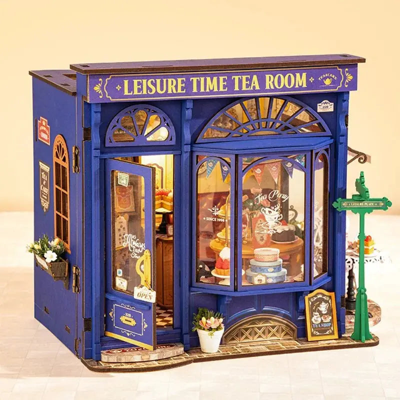 Leisure Time Tea Room DIY Book Nook Kit by HiNooki – Miniature Bookshelf Insert | Book Lovers Gift, Cozy Home Decor.