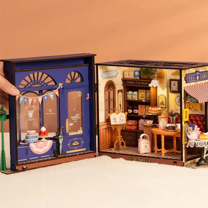 Leisure Time Tea Room DIY Book Nook Kit by HiNooki – Miniature Bookshelf Insert | Book Lovers Gift, Cozy Home Decor.