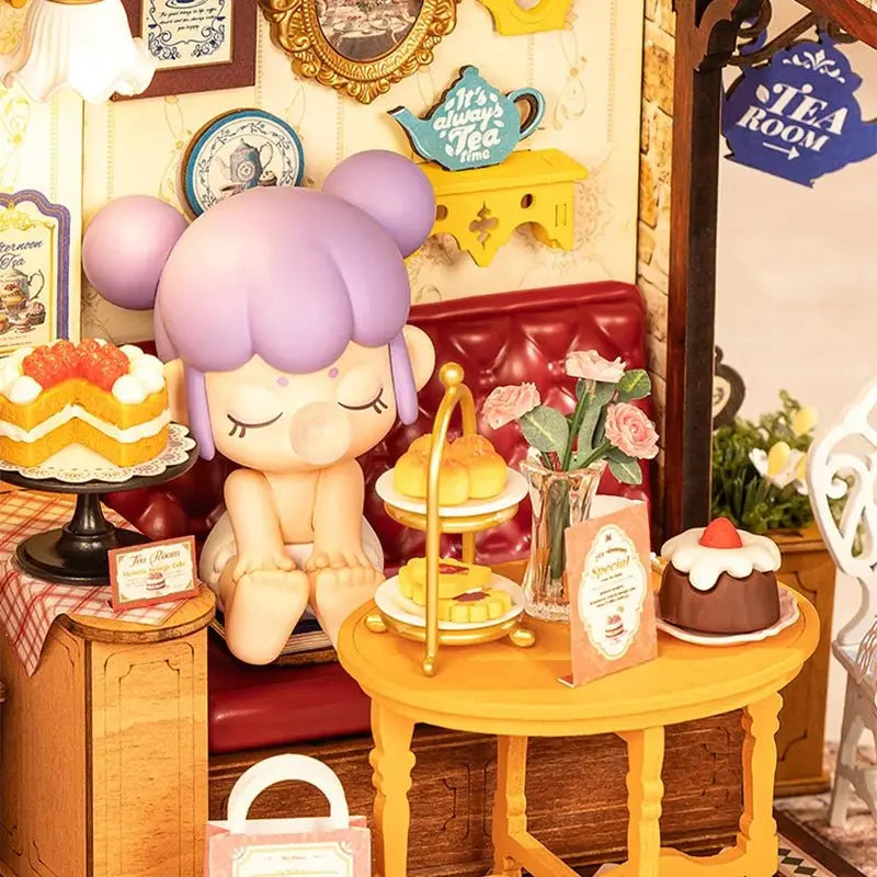 Leisure Time Tea Room DIY Book Nook Kit by HiNooki – Miniature Bookshelf Insert | Book Lovers Gift, Cozy Home Decor.