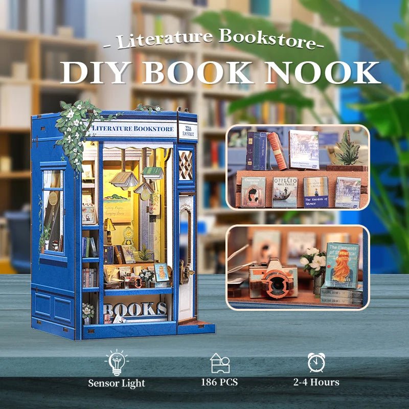 Literature Bookstore DIY Book Nook Kit by HiNooki – Miniature Bookshelf Insert | Book Lovers Gift, Cozy Home Decor.