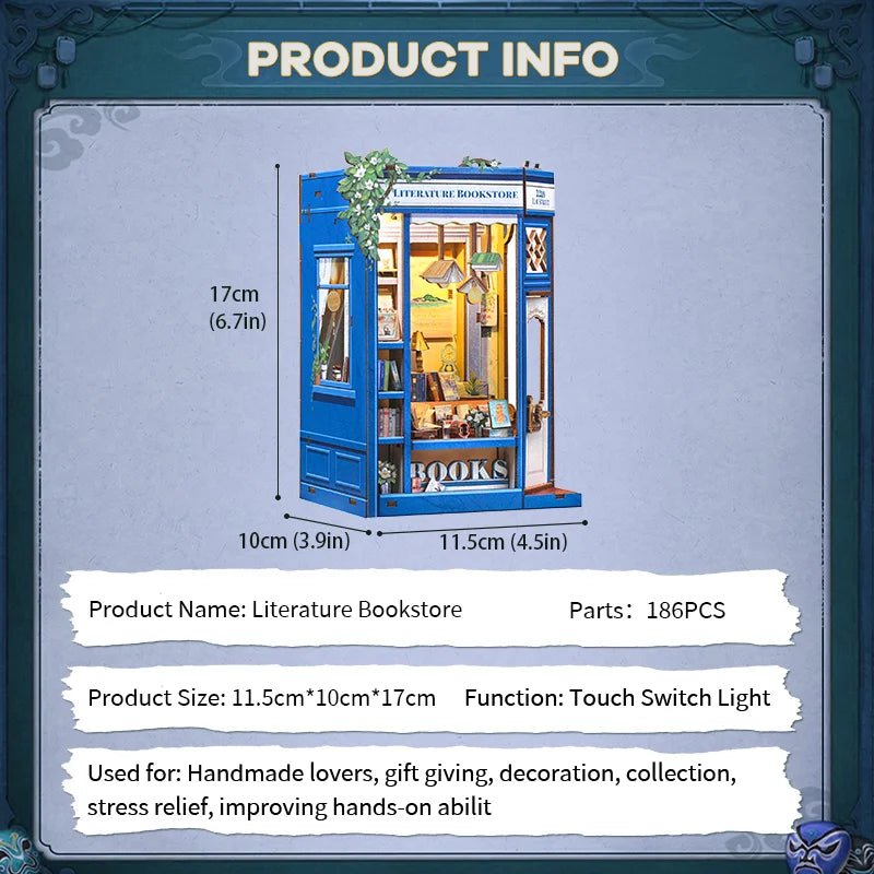 Literature Bookstore DIY Book Nook Kit by HiNooki – Miniature Bookshelf Insert | Book Lovers Gift, Cozy Home Decor.