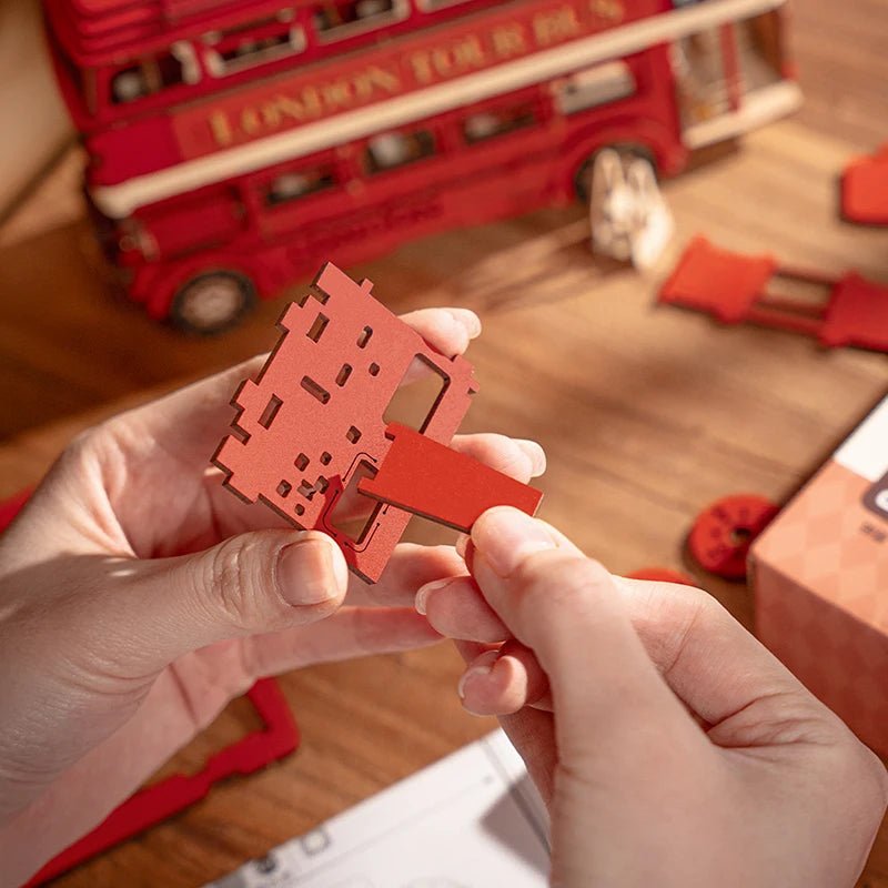 London Tour Bus DIY Book Nook Kit by HiNooki – Miniature Bookshelf Insert | Book Lovers Gift, Cozy Home Decor.