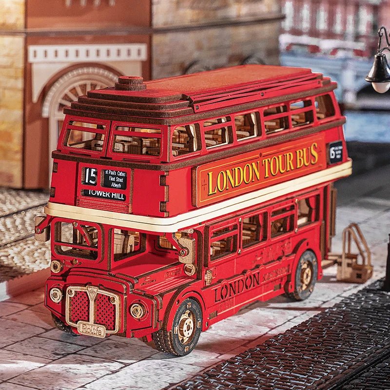 London Tour Bus DIY Book Nook Kit by HiNooki – Miniature Bookshelf Insert | Book Lovers Gift, Cozy Home Decor.