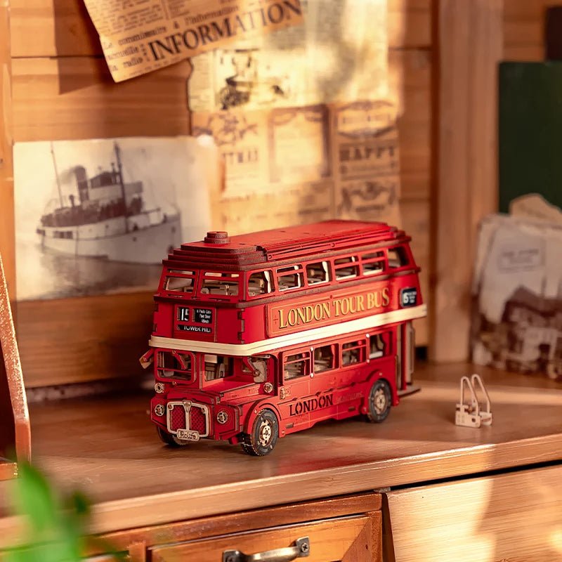 London Tour Bus DIY Book Nook Kit by HiNooki – Miniature Bookshelf Insert | Book Lovers Gift, Cozy Home Decor.