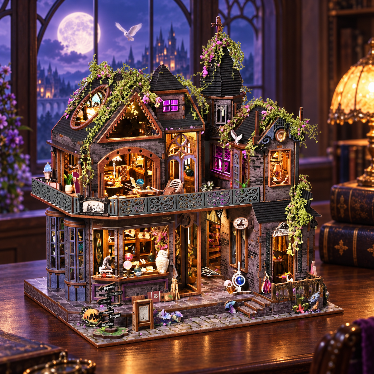 Magic Castle Miniature House Kit with LED, HiNooki DIY Wooden