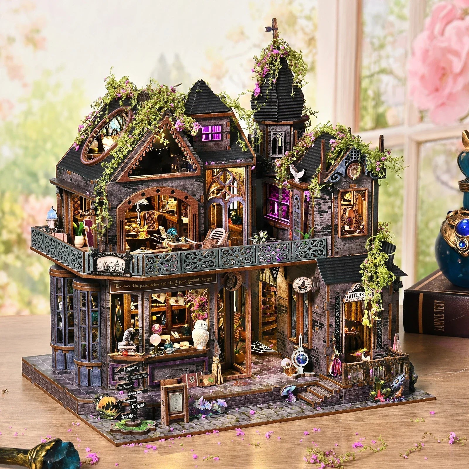 Magic Castle Dollhouse Kit with LED, HiNooki DIY Wooden Miniature