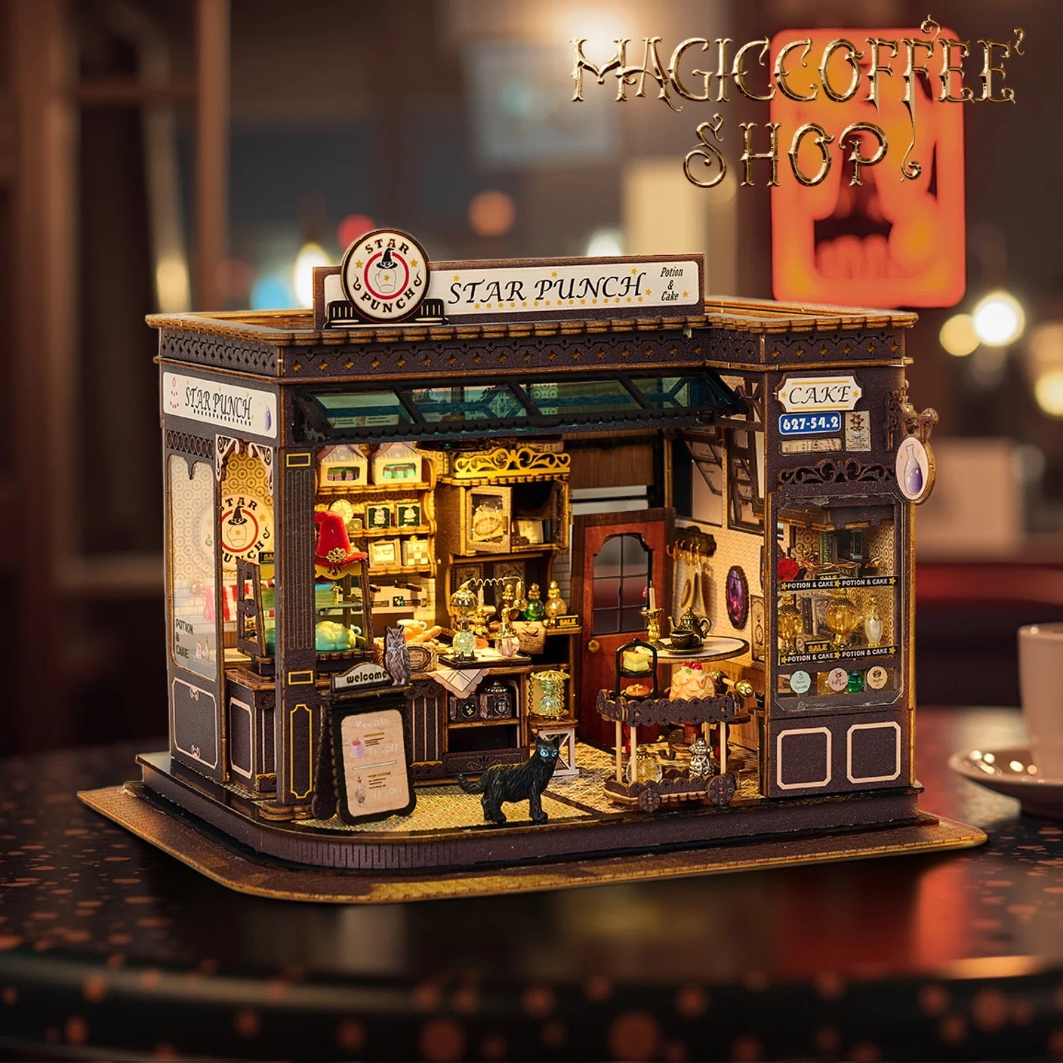 Magic Coffee Cottage DIY Book Nook Kit by HiNooki – Miniature Bookshelf Insert | Book Lovers Gift, Cozy Home Decor.