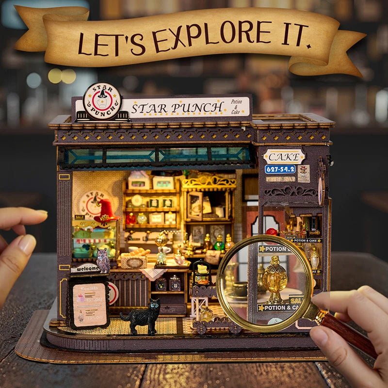 Magic Coffee Cottage DIY Book Nook Kit by HiNooki – Miniature Bookshelf Insert | Book Lovers Gift, Cozy Home Decor.
