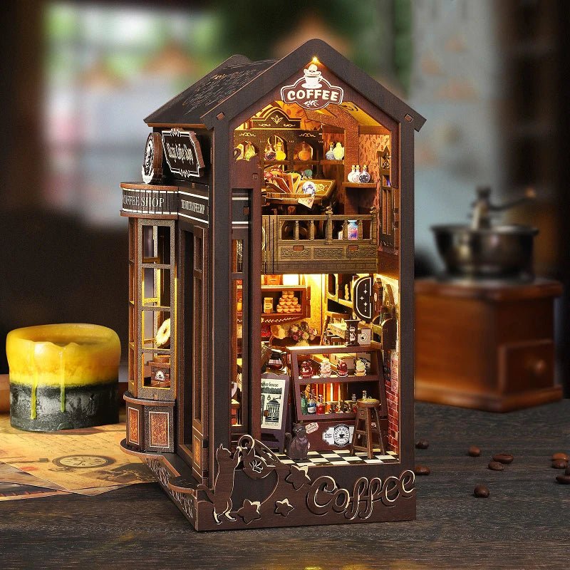 Magic Coffee Shop DIY Book Nook Kit by HiNooki – Miniature Bookshelf Insert | Book Lovers Gift, Cozy Home Decor.