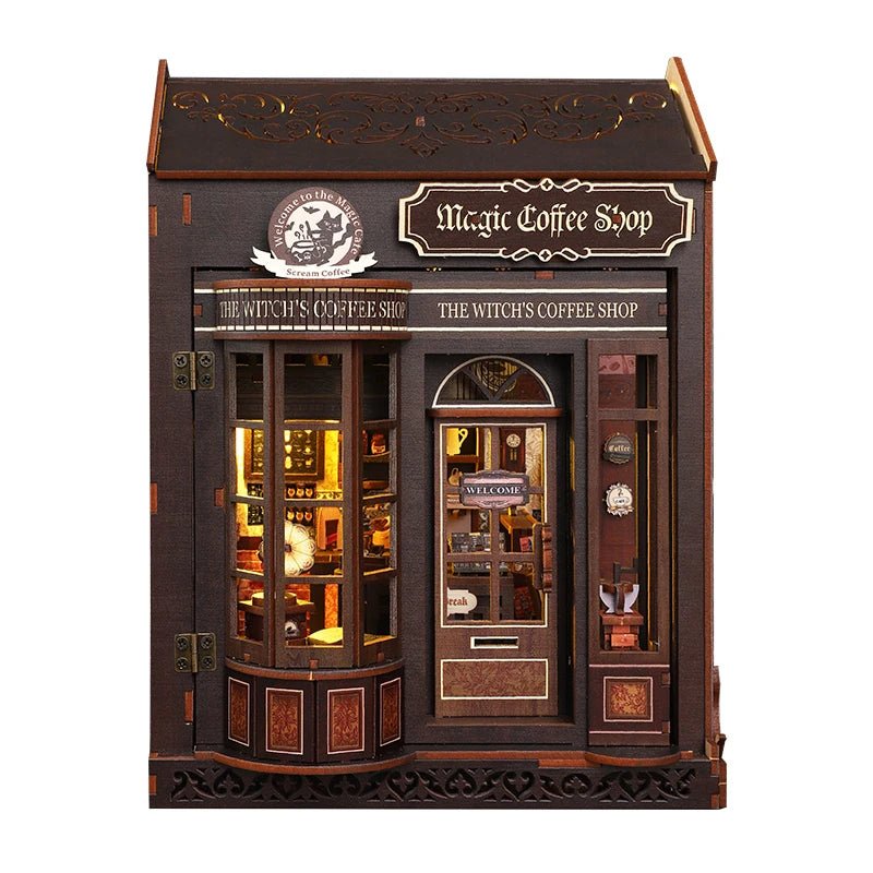 Magic Coffee Shop DIY Book Nook Kit by HiNooki – Miniature Bookshelf Insert | Book Lovers Gift, Cozy Home Decor.