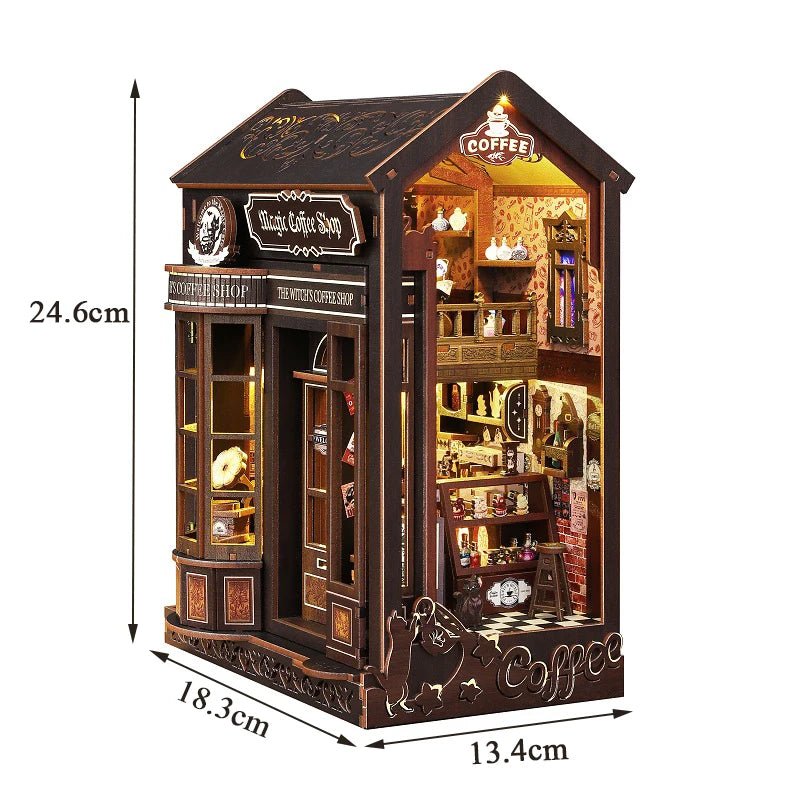 Magic Coffee Shop DIY Book Nook Kit by HiNooki – Miniature Bookshelf Insert | Book Lovers Gift, Cozy Home Decor.
