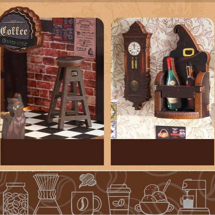 Magic Coffee Shop DIY Book Nook Kit by HiNooki – Miniature Bookshelf Insert | Book Lovers Gift, Cozy Home Decor.