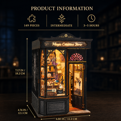 Magic Oddities Store dimensions 149 pieces intermediate difficulty and 3-5 hour build time