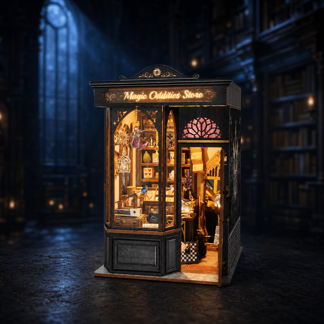 Magic Oddities Store Book Nook Kit with LED, HiNooki DIY Wooden