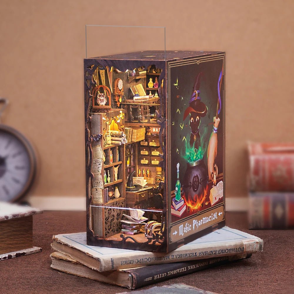 Magic Pharmacist DIY Book Nook Kit by HiNooki – Miniature Bookshelf Insert | Book Lovers Gift, Cozy Home Decor.