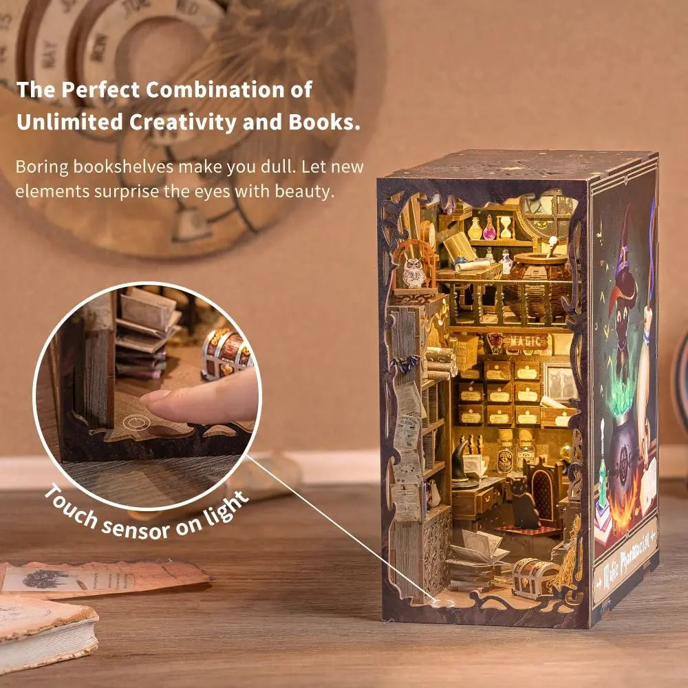 Magic Pharmacist DIY Book Nook Kit by HiNooki – Miniature Bookshelf Insert | Book Lovers Gift, Cozy Home Decor.
