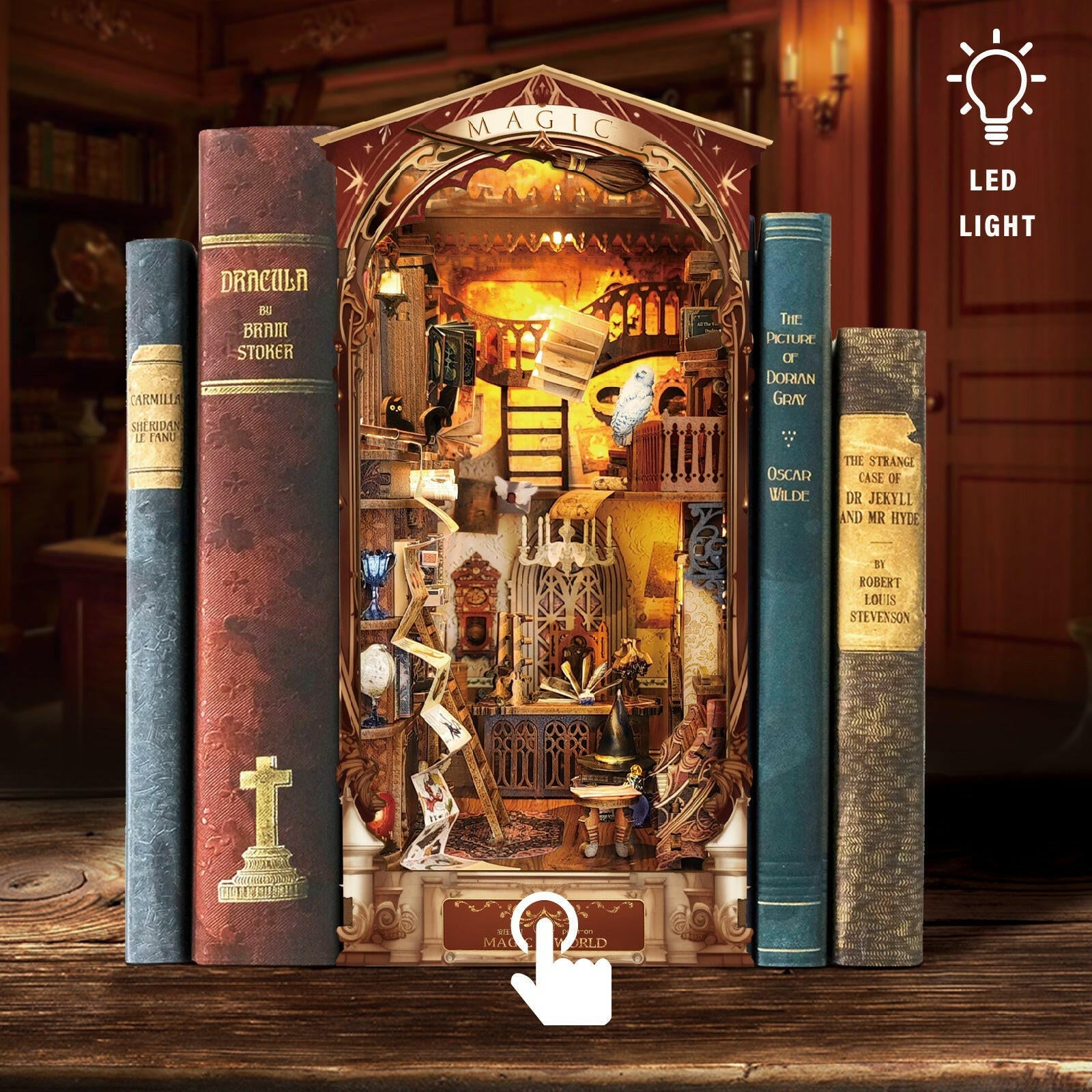 Magic World DIY Book Nook Kit by HiNooki – Miniature Bookshelf Insert | Book Lovers Gift, Cozy Home Decor.