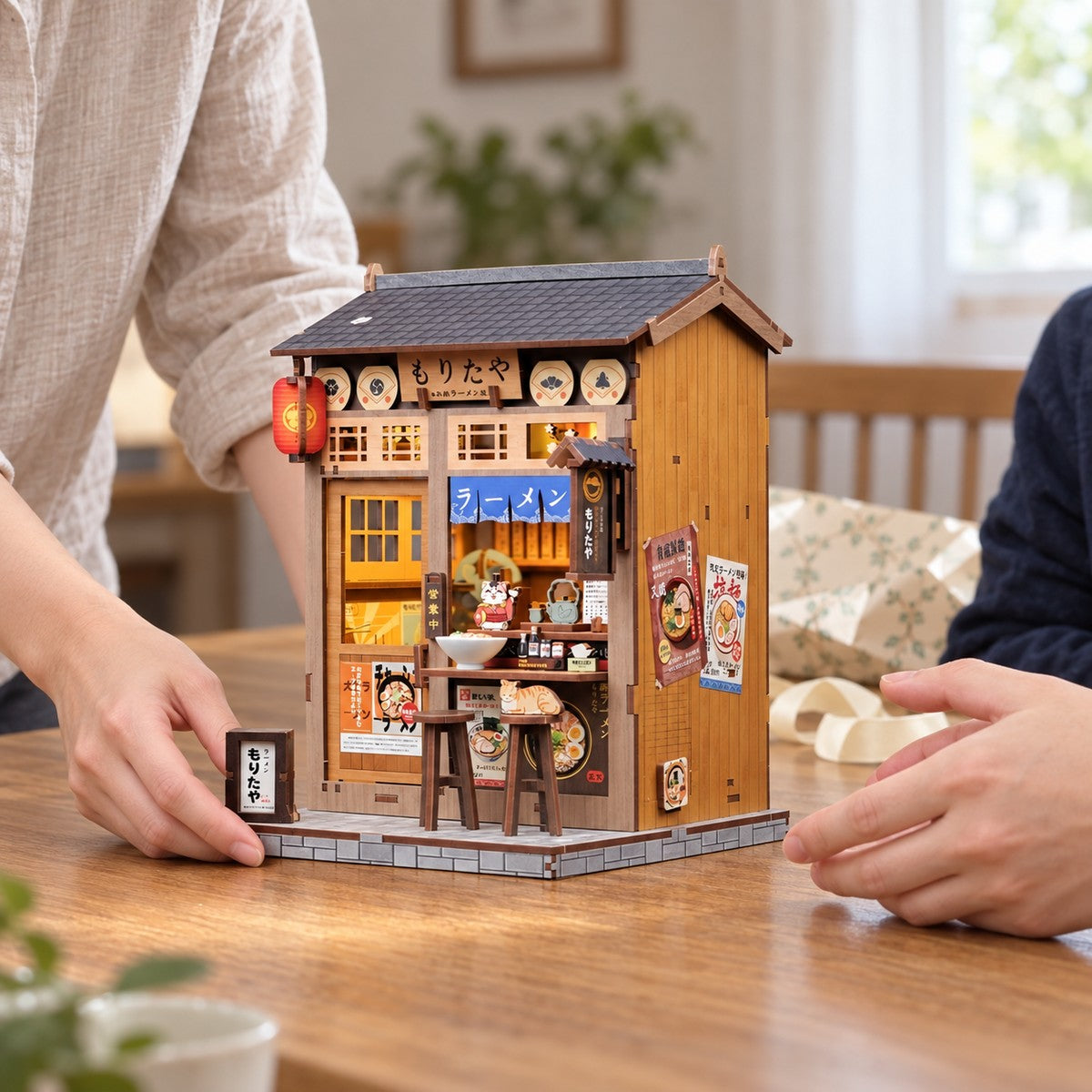 Morita-Ya — finished miniature in an everyday setting (AI-assisted visualization)