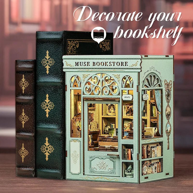 Muse Bookstore DIY Book Nook Kit by HiNooki – Miniature Bookshelf Insert | Book Lovers Gift, Cozy Home Decor.