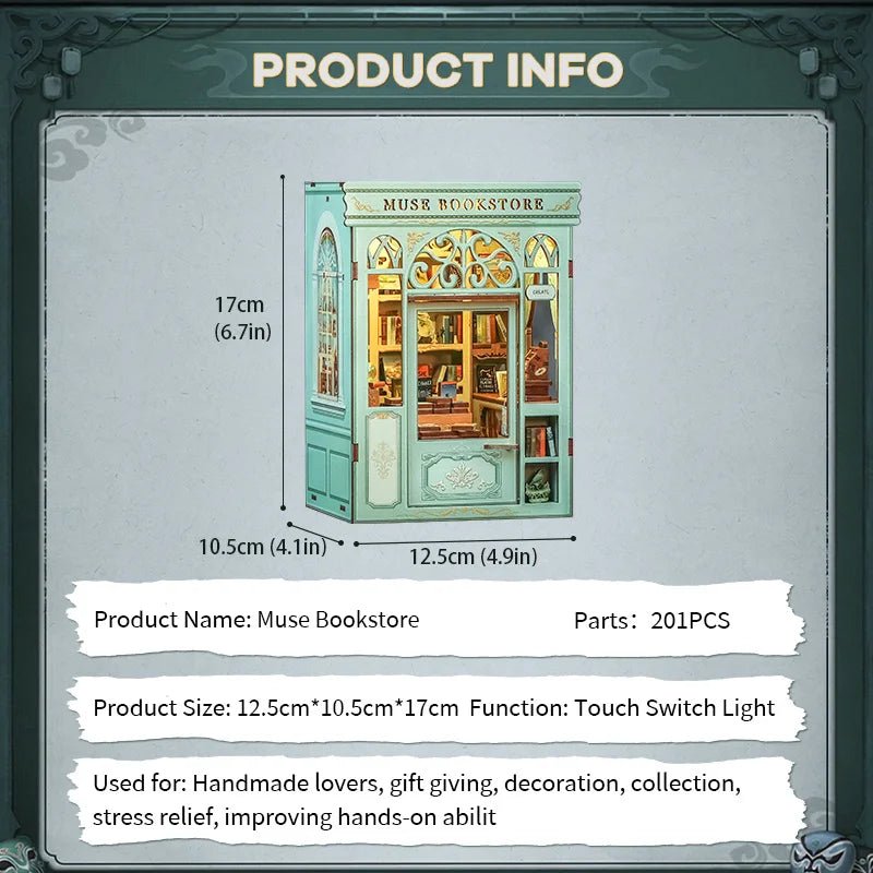 Muse Bookstore DIY Book Nook Kit by HiNooki – Miniature Bookshelf Insert | Book Lovers Gift, Cozy Home Decor.