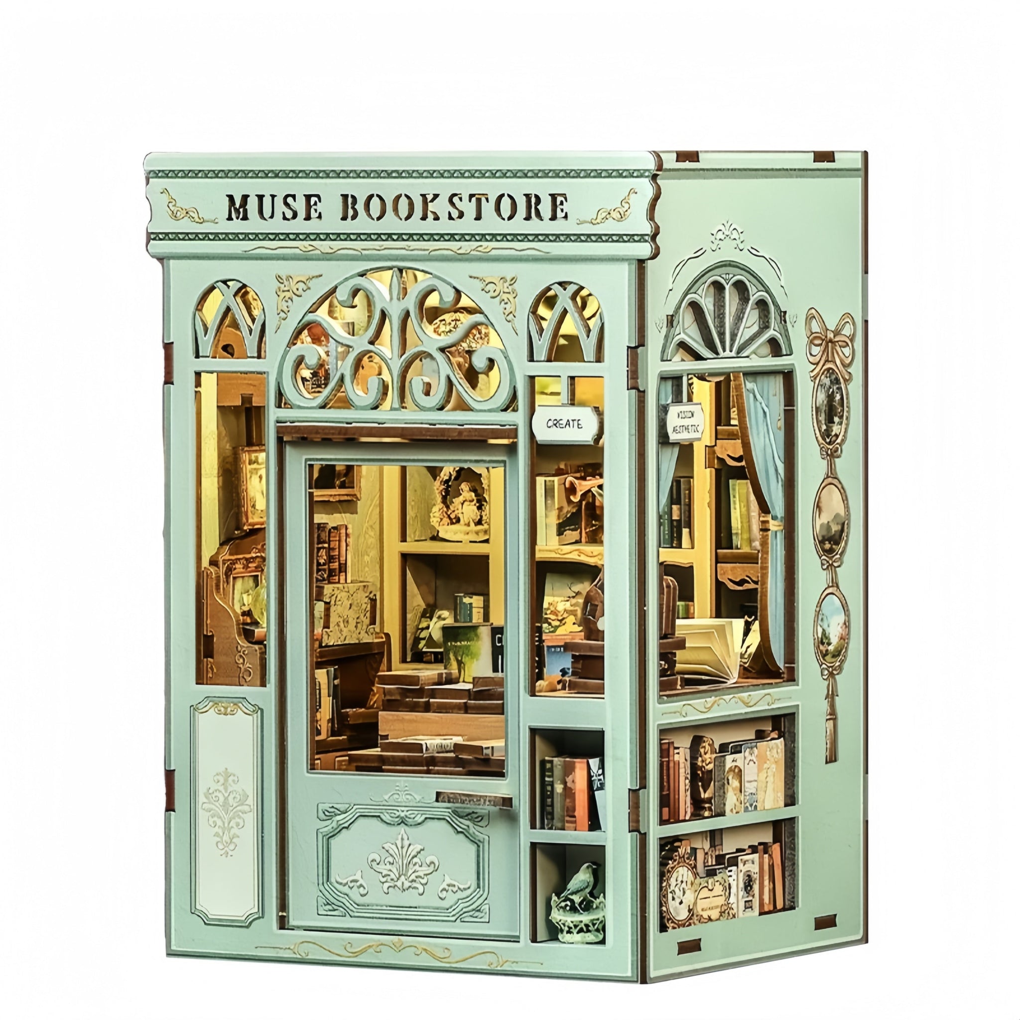 Muse Bookstore DIY Book Nook Kit by HiNooki – Miniature Bookshelf Insert | Book Lovers Gift, Cozy Home Decor.