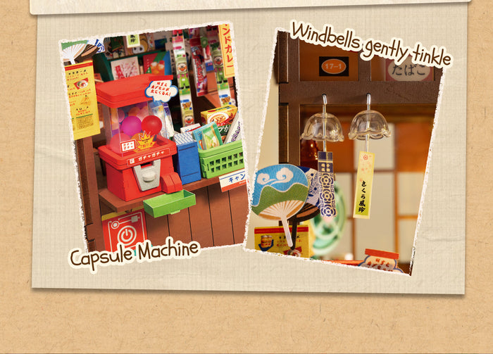 Miniature capsule machine and two transparent windbell decorations
