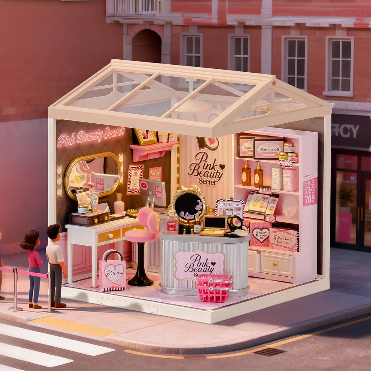 Pink Beauty Secret Miniature Kit with LED, HiNooki DIY Wooden